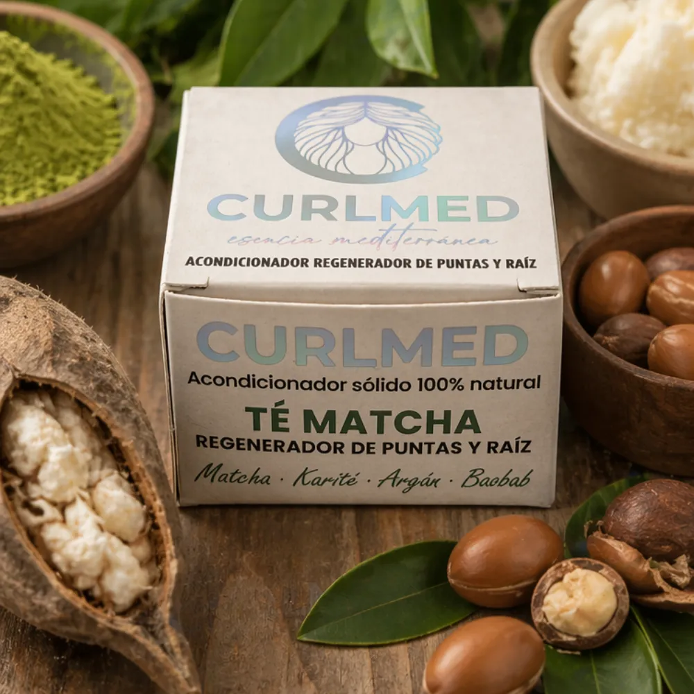 CurlMed Acondicionador Sólido Regenerador Puntas y Raíz Té Matcha 80g - Imagen 5